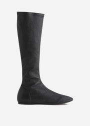 Stretch Leather Knee-High Bootie in Black - CO Collections